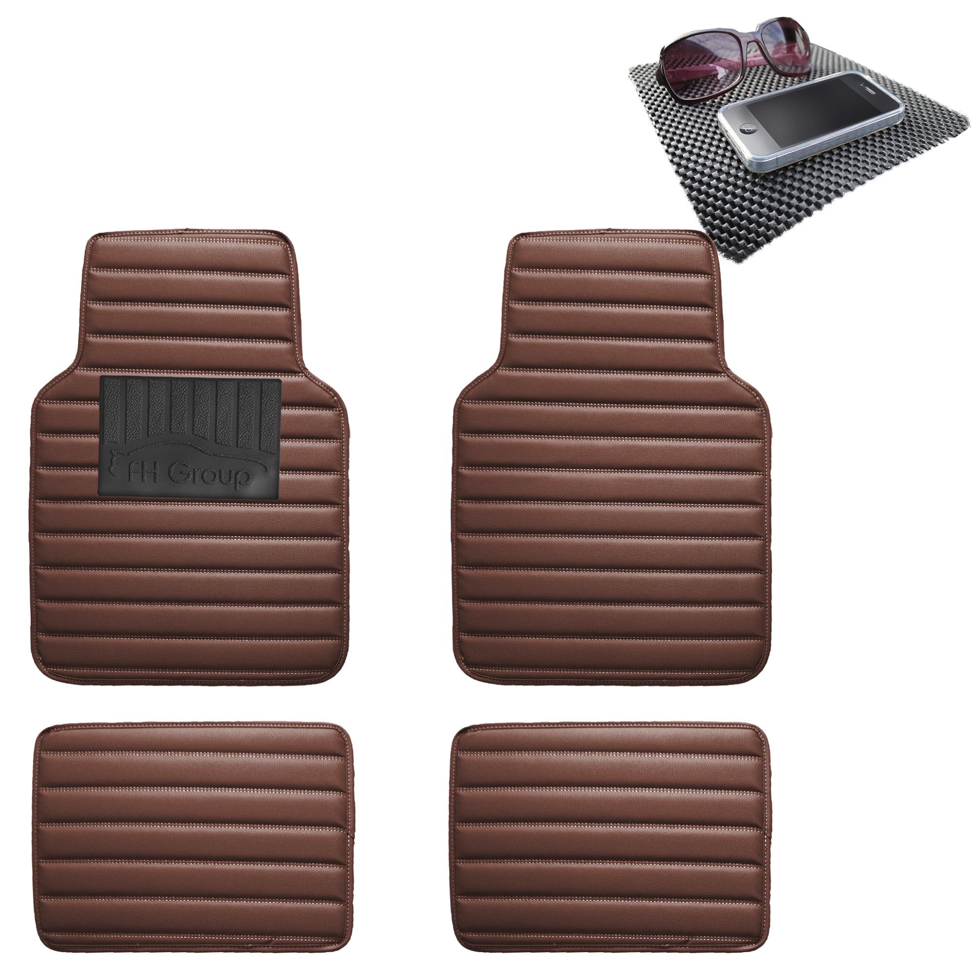 FH Group Auto Floor Mats Leather Universal Fitment For Car SUV Brown w