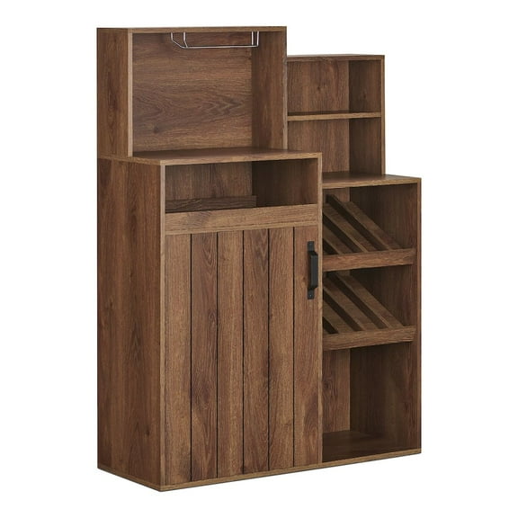 Furniture of America Dillan Wood Multi-Storage Bar Cabinet in Distressed Walnut