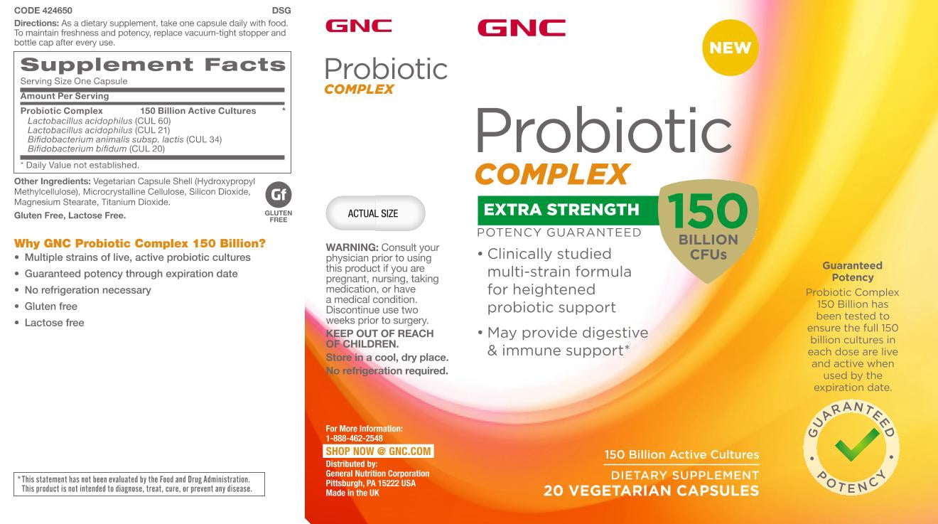 GNC Probiotic Complex Extra Strength with 150 Billion CFUs, 20 Capsules, Daily