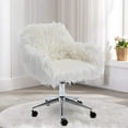Sesslife Cute White Fluffy Desk Chair for Girls Women, Comfy Modern