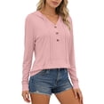 thumbnail image 5 of YTCAMLO Long Sleeve Sun Shirts for Women, Casual Loose Fit Button V Neck Sweatshirt with Kangaroo Pocket, Drawstring Workout Tops, 5 of 9