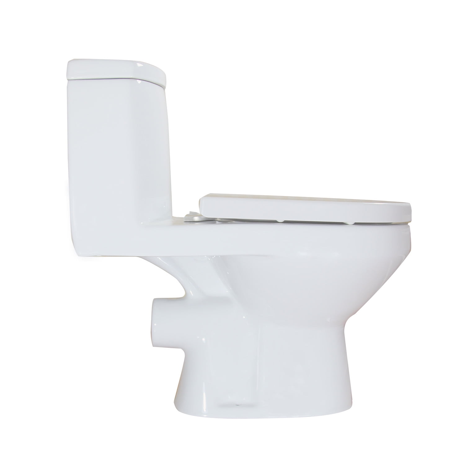 WinZo WZ5011 Rear Outlet One Piece Toilet Round Dual Flush 1.1/1.6 GPF P Trap Wall Discharge for Bathroom Basement, White