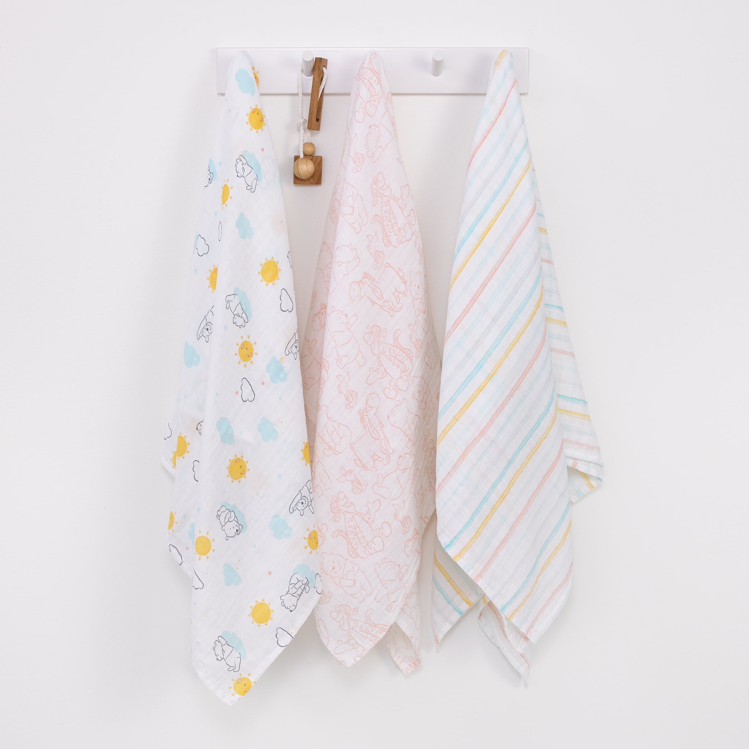 Disney Winnie the Pooh 3 Piece Muslin Swaddle Baby Blankets
