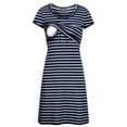thumbnail image 2 of Jinhomg Womens A Line Nursing Dress Casual Striped Print Midi Maternity Dress Loose Comfy Short Sleeve Cotton Pregnancy Dresses Lightening Deals Black L, 2 of 4