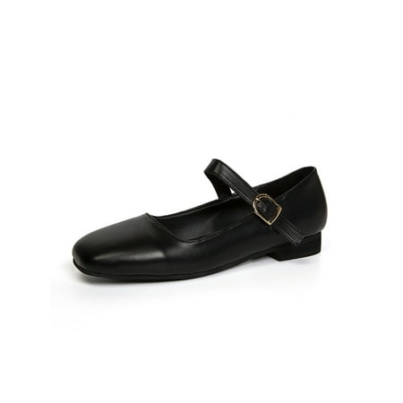 

Daeful Womens Fashion Ankle Strap Leather Shoes Work Casual Non-slip Pumps Black 4.5