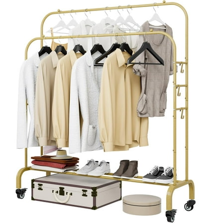 Seamika Garment Rack with Wheels Clothing Rack for Hanging Clothes Multi-functional Bedroom Clothes Rack,Gold
