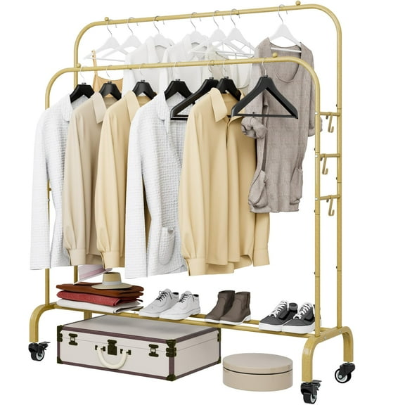 Seamika Garment Rack with Wheels Clothing Rack for Hanging Clothes Multi-functional Bedroom Clothes Rack,Gold
