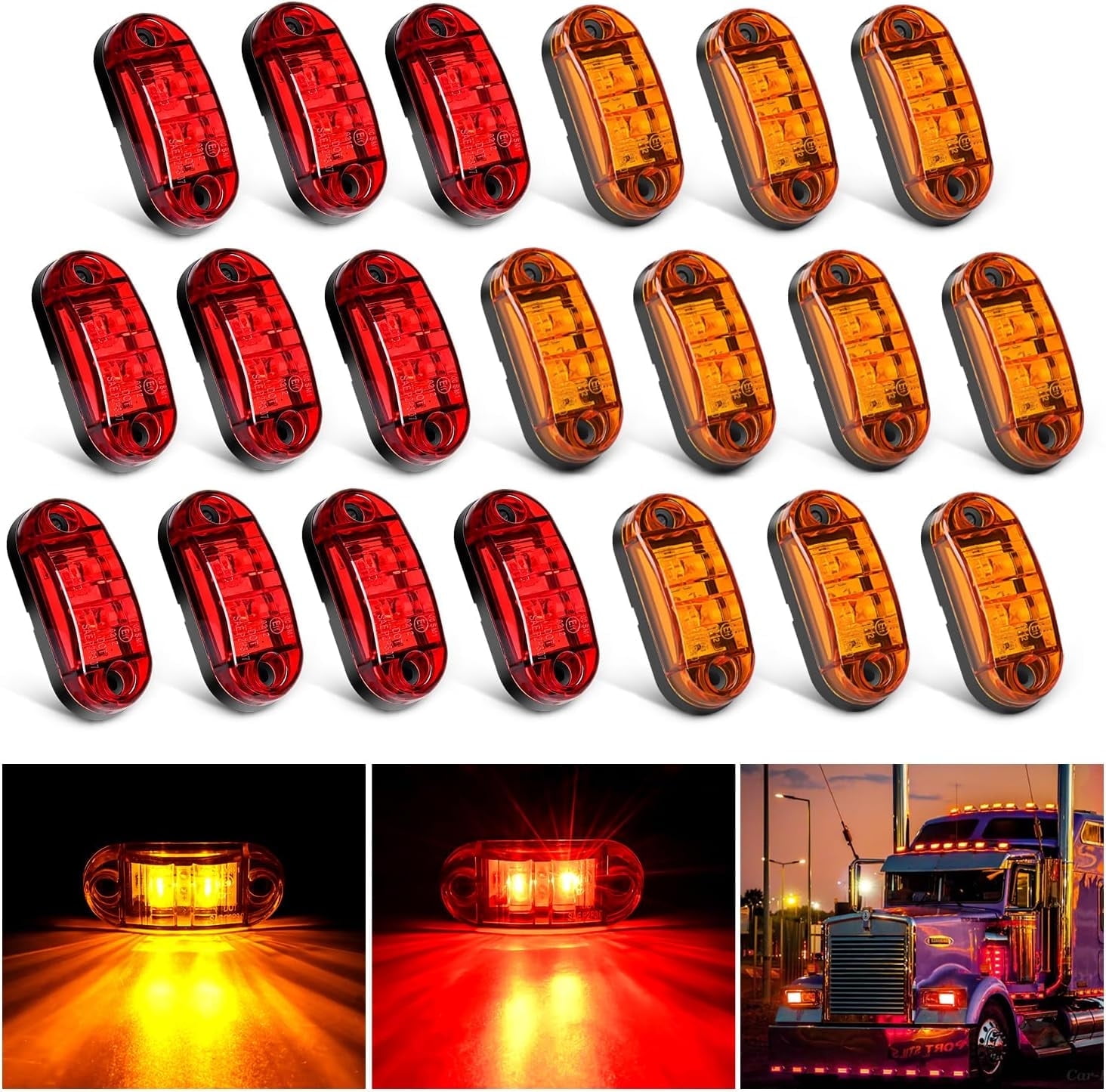 Nilight 2PCS 3.9” 3 LED Truck Trailer Amber Light Front Rear