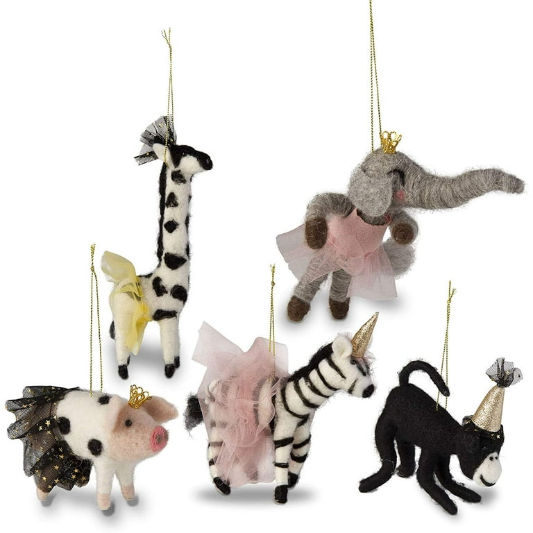 Party Animal Ornaments Wool Set of in Party Hats Giraffe Monkey