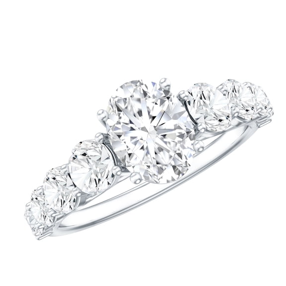 Rosec Jewels 2.75 CT Oval Cut Moissanite Solitaire Ring with Side Stones, 925 Sterling Silver, US 4.00