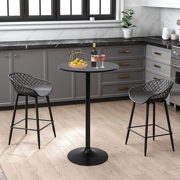 WJSP Round Bar Table Black 23.6x23.6x38.9in 40in Height Modern Pub Table Metal Base for Party Bar Bistro