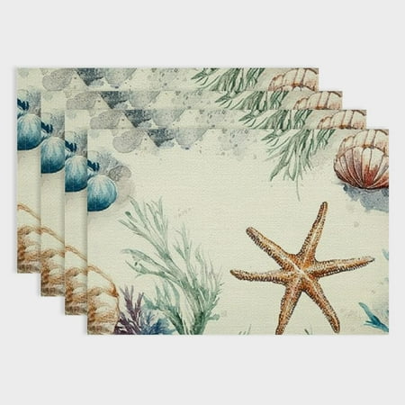 

Pratyus Starfish Theme Linen Dining Table Placemats Set of 4 for Parties and Home Decoration 18x12in