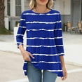 thumbnail image 2 of UAMVSH Women's Fall 3/4 Sleeve Tunic Tops for Leggings Trendy Crew Neck Stripe Printed Casual Ladies Graphic Blouse T-Shirt(X-Large,Blue), 2 of 6