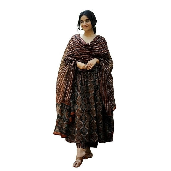 KLOSIA Women's Viscose Printed Flared A-Line Kurta With Pant And Dupatta Suit Set | Kurta Set - Indian Ethnic Traditional Wear Kurta Set