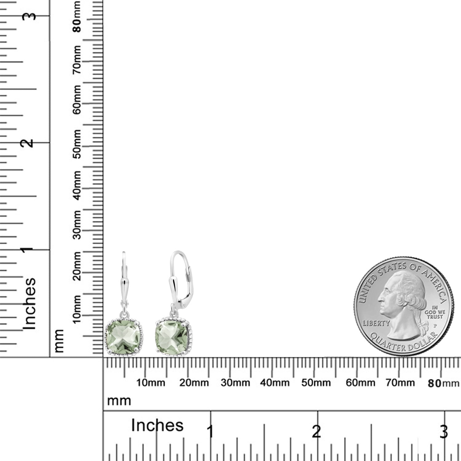 Gem Stone King 925 Sterling Silver Green Prasiolite Dangling Earrings for Women (4.10 Cttw, Gemstone Birthstone, Cushion 8MM)