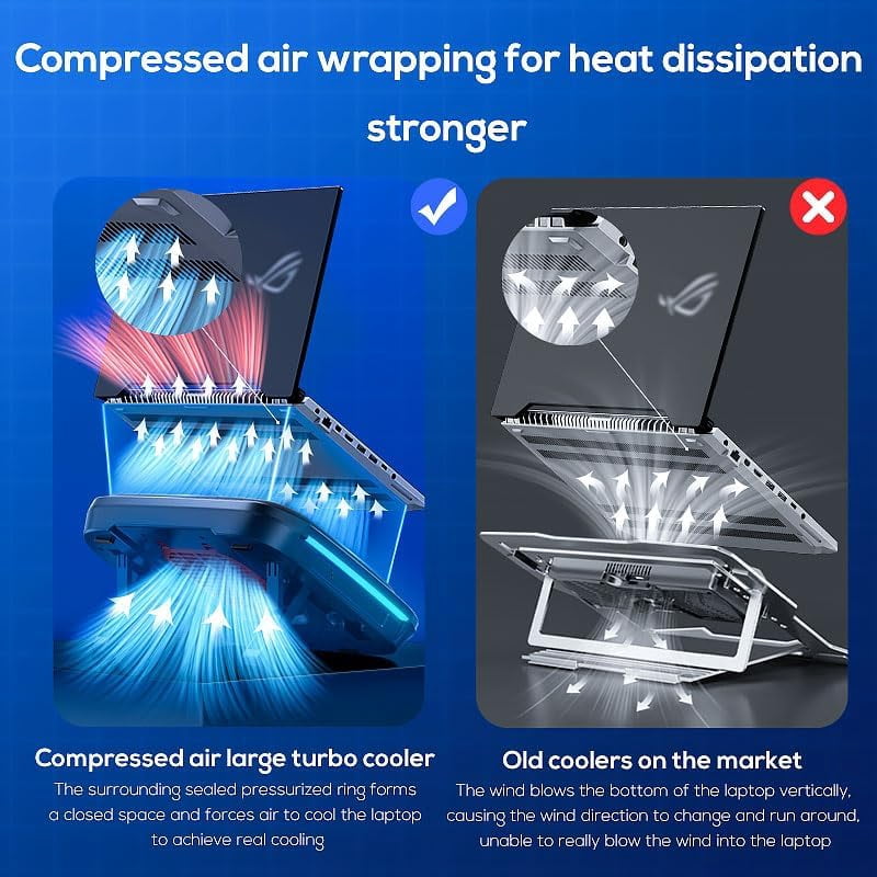 Gaming Laptop Cooler Turbo Fan Stand Computer Compressed Air-Cooling Pad for Notebook 14-18” Advanced Seal Foam Heat Dissipation with RGB Lighting, 7-Level Adjustment, Dust Protection