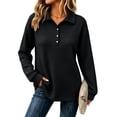 thumbnail image 6 of Oversized Waffle Knit Top for Women Lapel Button Collar Long Sleeve Plaid Loose Basic Casual Everyday Sweatshirt, 6 of 9