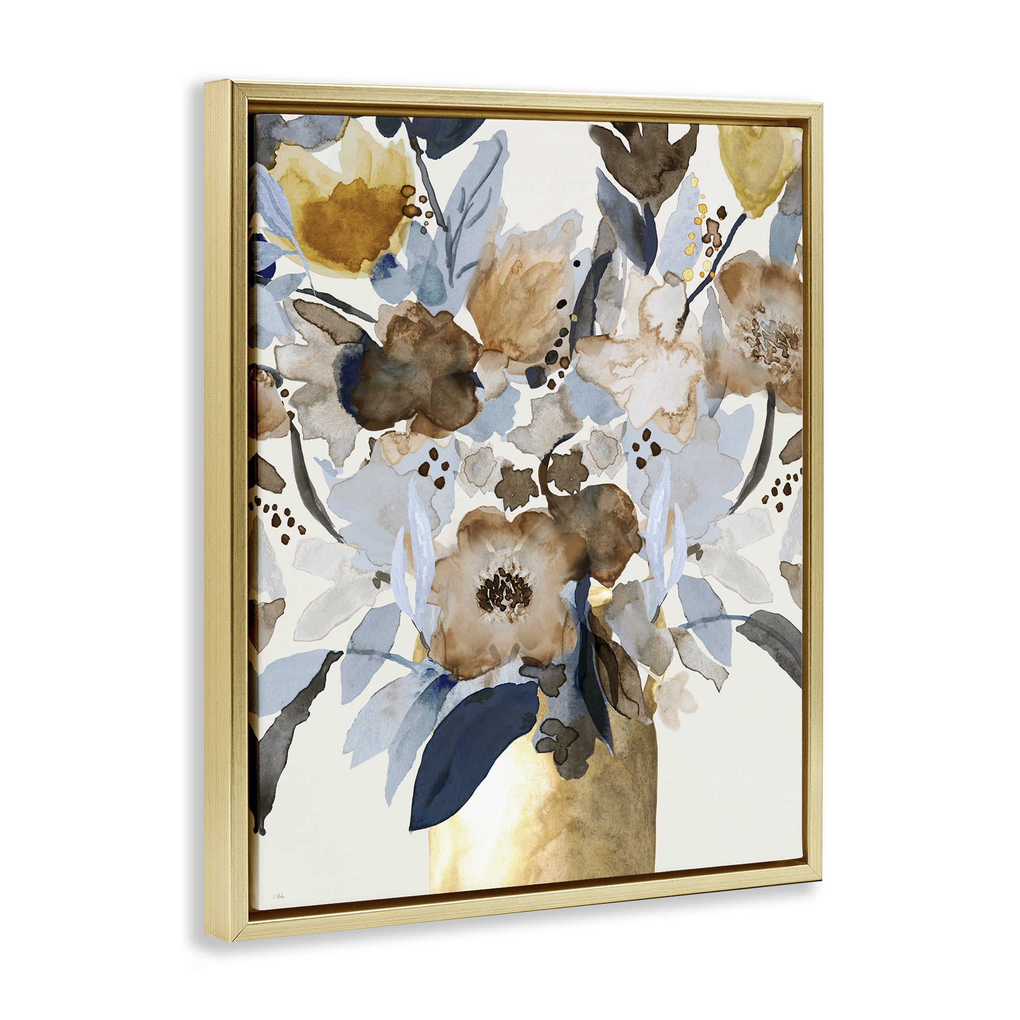 Stupell Industries Expressive Earthy Blossoms Gold Framed Floater Canvas Wall Art, design by Val Rhodes