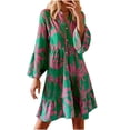 thumbnail image 2 of Qiopertar Vente de Liquidation Jupe en Dentelle Plissée Imprimée pour Femmes avec Manches Évasées Robe à Manches Longues Col en V Offres de la Semaine Moins de 5$, 2 of 6
