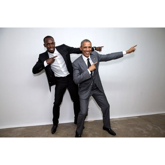 President Barack Obama Poses With Usain Bolt History (24 x 18)