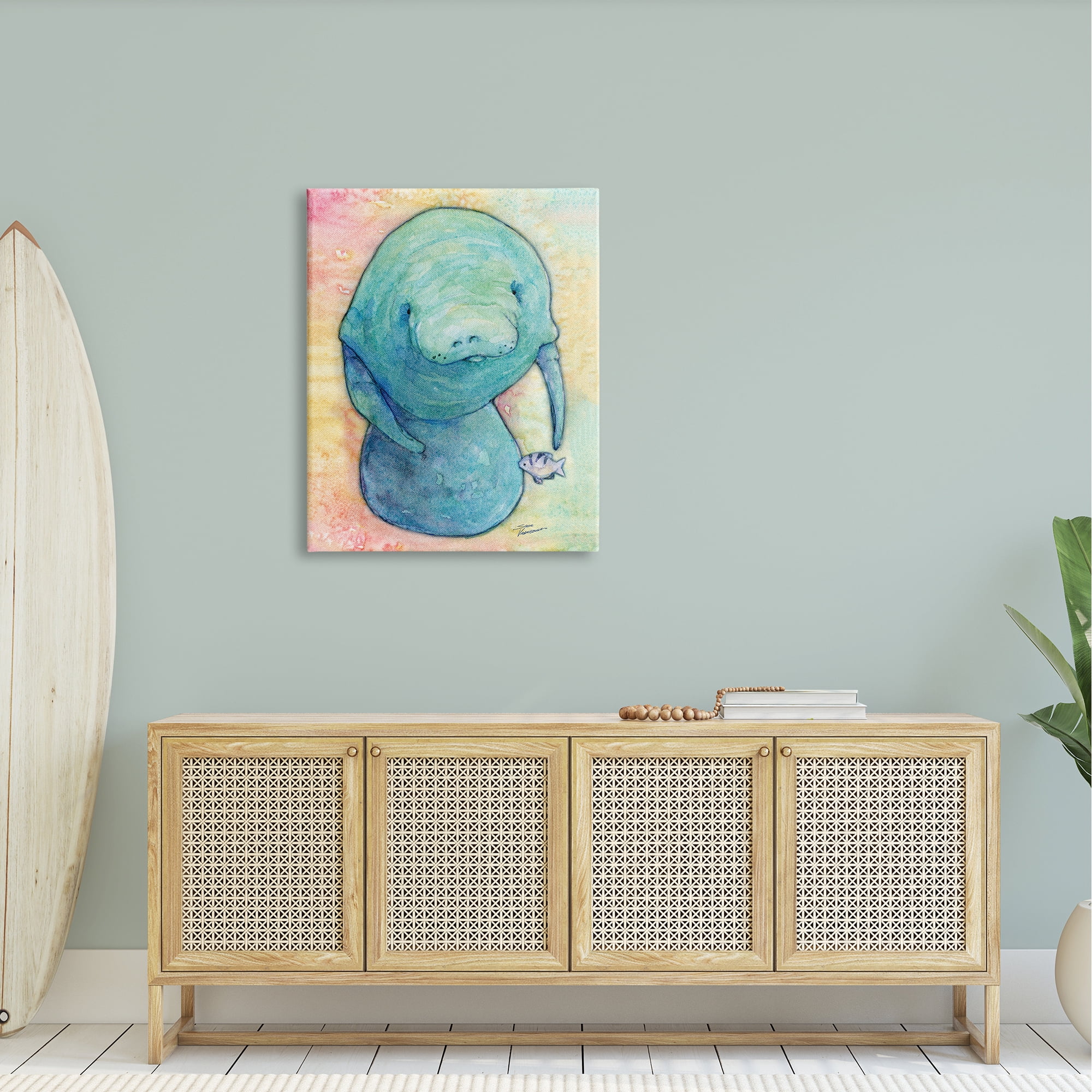 Stupell Industries Aquatic Manatee Among Fish Rainbow Watercolor Detail Painting Gallery Wrapped Canvas Print Wall Art, Design by Steve Vanderbosh