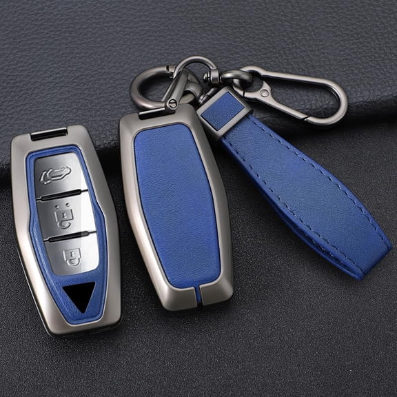 Premium Genuine Leather Key Fob Cover with Keychain for Mitsubishi Outlander 2021 2022 2023 Keyless Entry 2 3 or 4 Button Remote