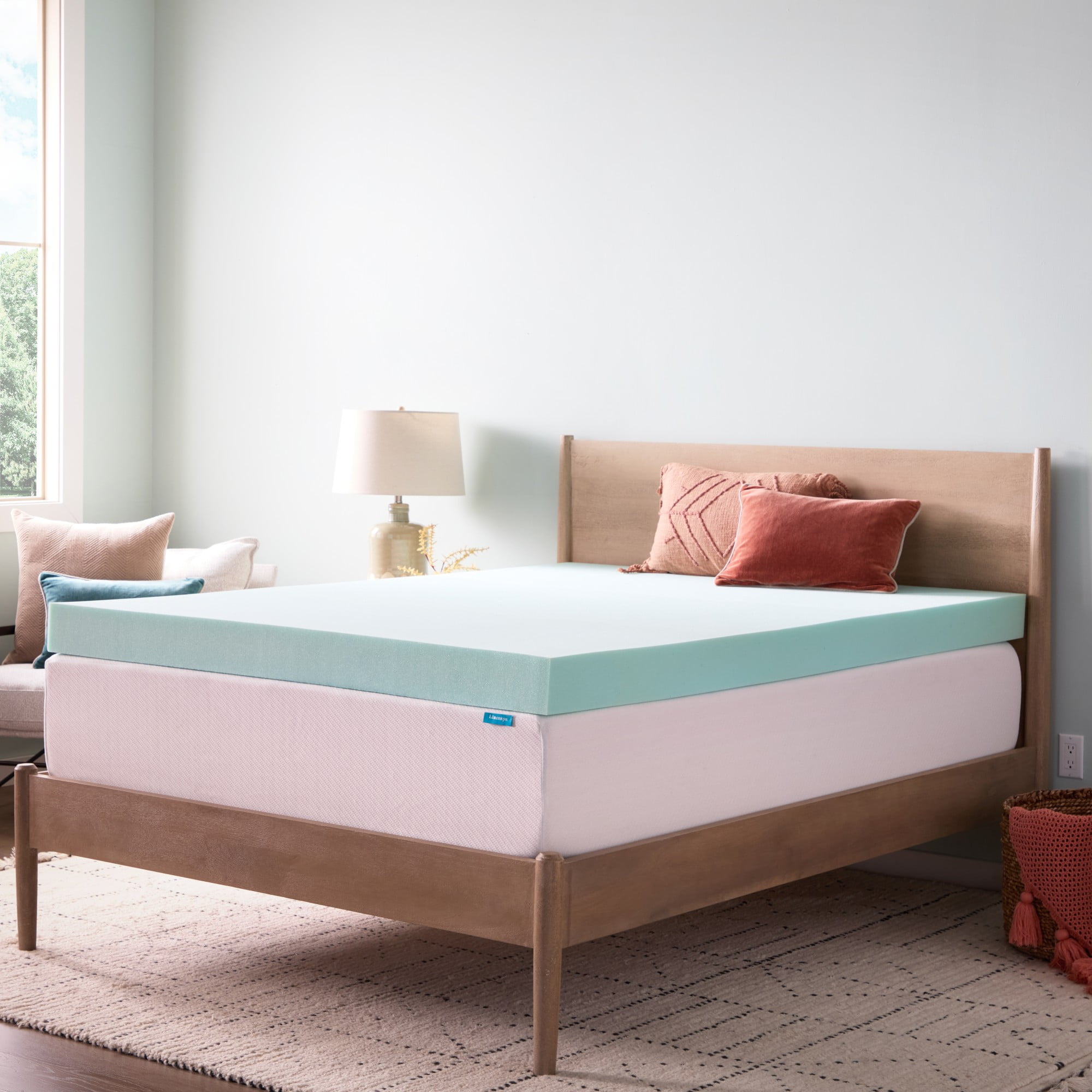 Linenspa 4" Cooling Gel and Green Tea Infused Memory Foam Mattress Topper, Twin