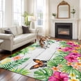 thumbnail image 2 of Tropical Spring Area Rugs 6'x9', Washable Small Throw Rugs for Kitchen Dining room, Floral Leaves Butterflies Gray Wooden Indoor Outdoor Rug Non-Slip Low Pile Carpet Runner Reversible Floor Mats, 2 of 8