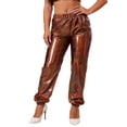 thumbnail image 2 of LEKWK Metallic Pants Women Regular Fit High Waisted Jogger Pants with Pockets Shiny Holographic Pants Sparkly Track Trousers for Clubwear Party Outfits, 2 of 8