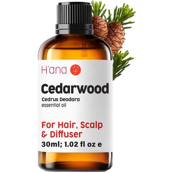 H’ana Cedarwood Essential Oil (1 fl oz) - 100% Pure and Natural Cedarwood Oil for Hair, Diffuser and Aromatherapy with Warm Woody Scent