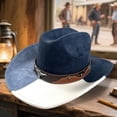 thumbnail image 4 of RUINIXCW Western Suede Cowboy Hat Cowgirl Hat for Women Men Wide Brim Classic Outdoor Party Fedora Hats with Bull Head Belt Buckle, 4 of 7