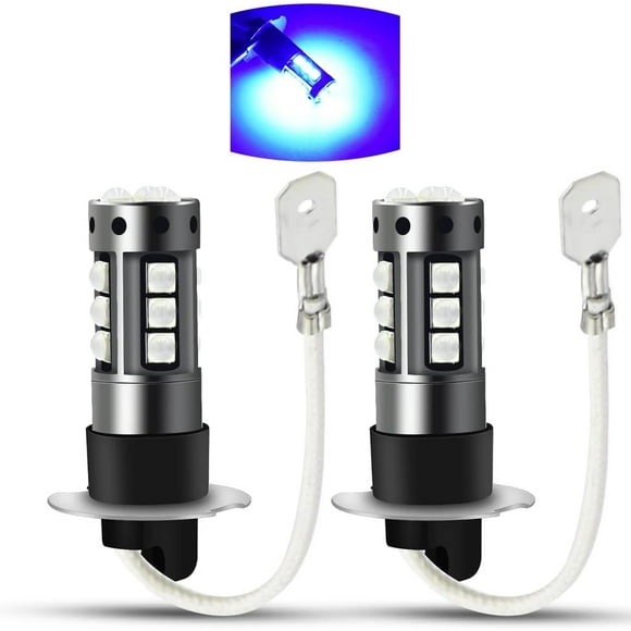 TRAHOO-H3 Led Fog Lights DRL Bulbs 3000K Super Bright 15 SMD 3030 Chips H3 LED Bulbs for Cars, Trucks. (H3, Blue)