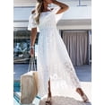 thumbnail image 2 of Women's Eyelet Ruffled Hem Off-Shoulder Dress with Lace Detailing and Slit Slight Stretch 100% Polyester Fabric, 2 of 9
