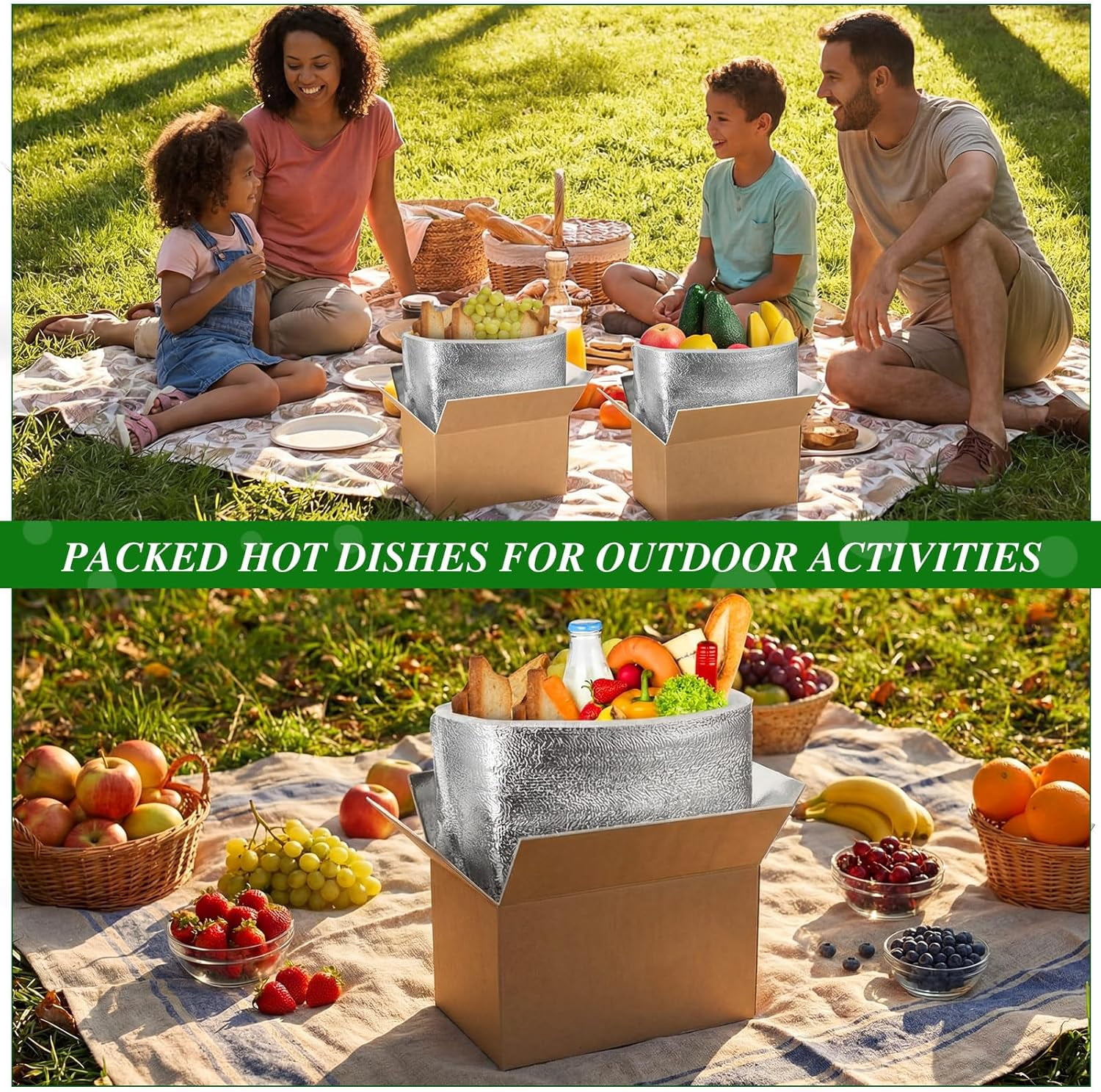 4 Pcs Thermal Insulated Shipping Boxes for Frozen Food with Ice Pack and Aluminum Foil Liner for Shipping Big Cold Pack Cooler Mailing Boxes for Moving Hot Frozen Food