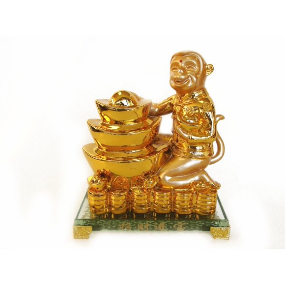Estatua de Mono Dorado Feng Shui Lingote 20x10x10 cm
