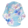 thumbnail image 6 of Women's Dressy Chiffon Blouse: Boho Floral Print 3/4 Petal Sleeve V-Neck Top - Business Casual Ruffled Office Shirt Spring Fall Workwear, 6 of 7