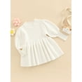 thumbnail image 3 of Franhais Baby Girls Autumn Winter Dress Solid Color Long Sleeve Round Neck Knitted Sweater Dress, 3 of 9