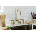 thumbnail image 4 of Kingston Brass KS7797BALBS Heirloom Two-Handle 3-Hole Deck Mount Bridge Kitchen Faucet with Brass Side Sprayer in Brushed Brass, 4 of 7