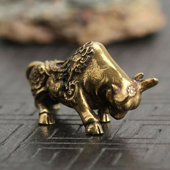 Solid Brass Bull Figurine Small Bull Statue House Ornament Animal Figurines
