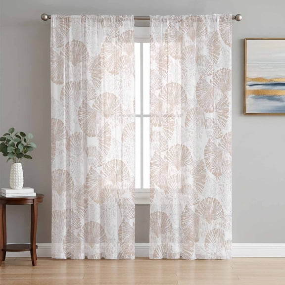 Nautical Seashell Sheer Curtains 84 Inch Length 2 Panels Set, Summer Coastal Marine Shells Beige Voile Window Treatment Rod Pocket Curtains Sheers Drapes for Bedroom/Living Room/Kitchen 52"x84"x2