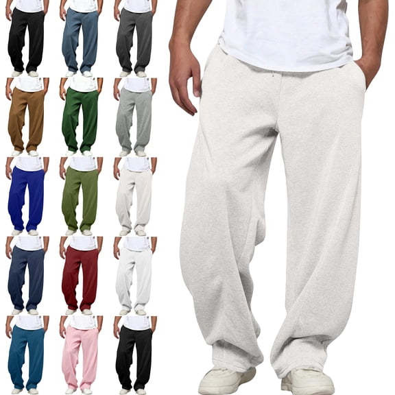 SYwaren Men's Casual Fashion Sweatpants Elastic Waist Drawstring Solid Color Joggers with Pockets