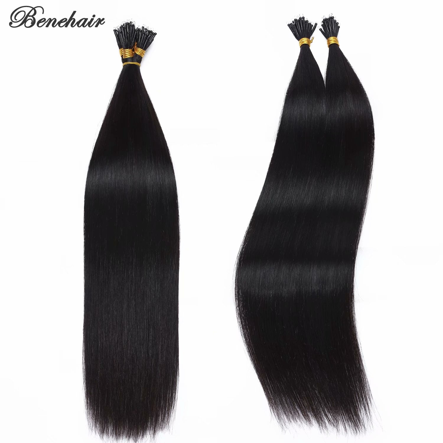 Benehair Human Hair Extensions 1g Nano Ring I Tip Remy Hair Loop in Microlink Full Head Women Seamless Black 50g