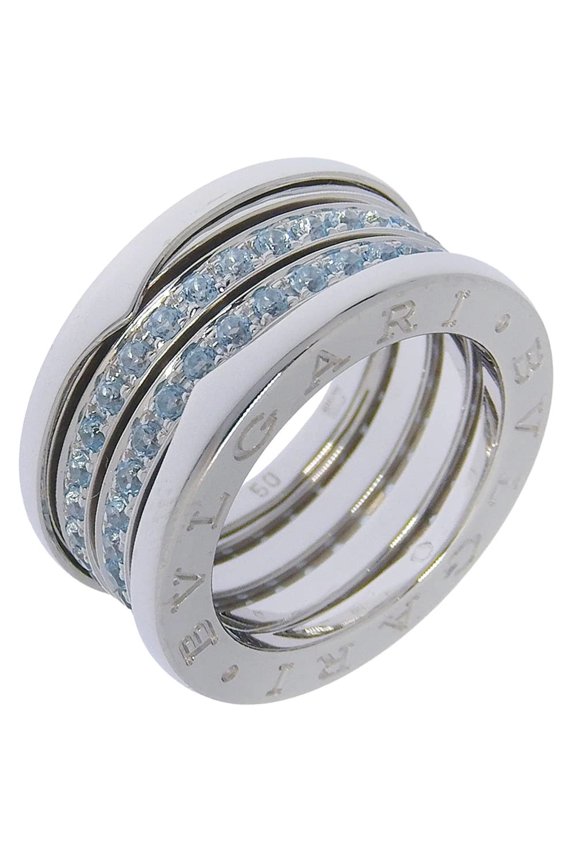 Pre-Owned Bulgari BVLGARI B-Zero1 Ring, Size 9.5, 4-band design, 18K white gold with blue...