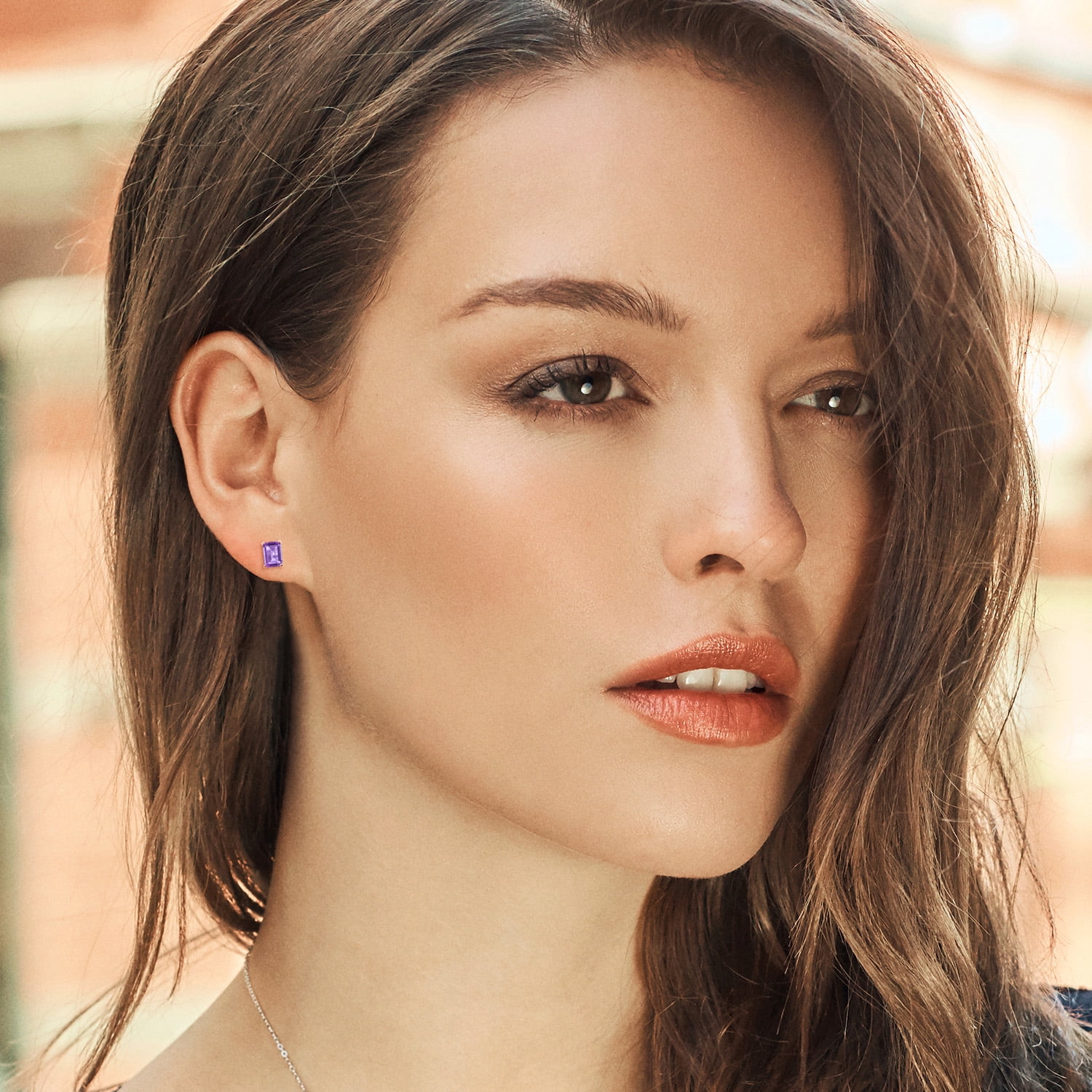 Gem Stone King 1.90 Ct Octagon 7x5mm Purple Amethyst 18K Rose Gold Plated Silver Stud Earrings for Women Men