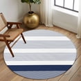 thumbnail image 2 of Round Rugs 5Ft, Navy Blue Stripe Round Area Rug Washable Indoor Throw Carpet, Modern Rustic Horizontal Blue Striped Soft Non Slip Circle Rug for Cabinet Bathroom Home Decor Aesthetic, 2 of 8