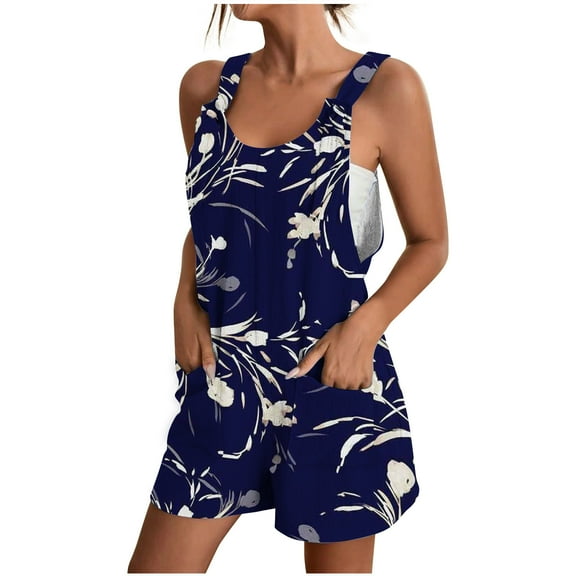 Edvintorg Womens Overalls Shorts Women's Summer Comfortable Casual Suspender Printing Shorts Pocket Jumpsuit Shorts