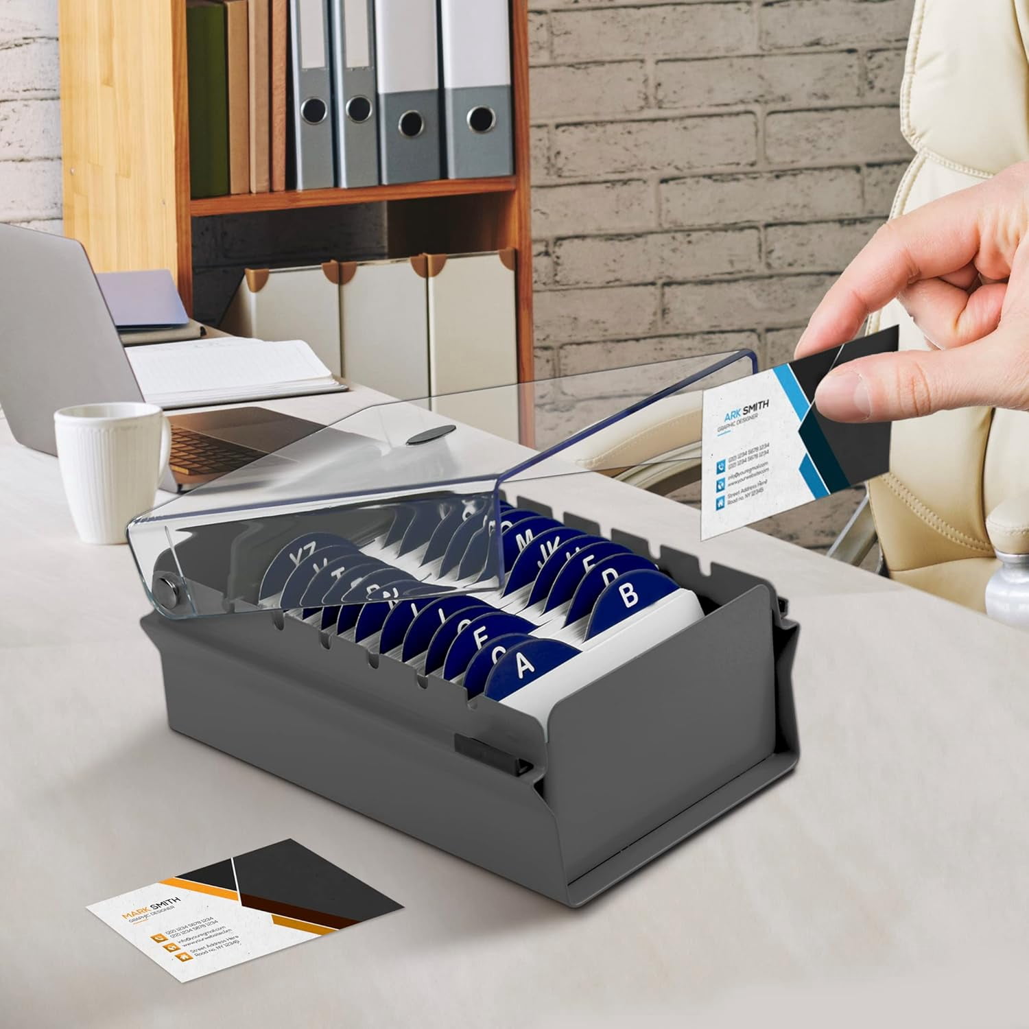 Acrimet Index Card File Holder Box, Metal Base, Heavy Duty, AZ Index Cards & Divider Included, Gray with Clear Crystal Lid