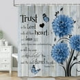 thumbnail image 3 of Farmhouse Flower Butterfly Bathroom Curtain, Rustic Blue Floral Dahlia Wooden Shower Curtain, Inspirational Quote Bath Curtain, Washable Fabric Shower Curtain Set with Hooks 36X72in, 3 of 6