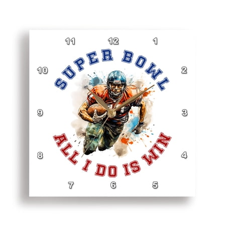 3dRose, Super bowl. All I do is win. An artsy image of a football player gift, 15x15 Wall Clock