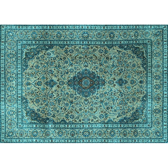 Ahgly Company Indoor Rectangle Medallion Light Blue Traditional Area Rugs, 2' x 5'